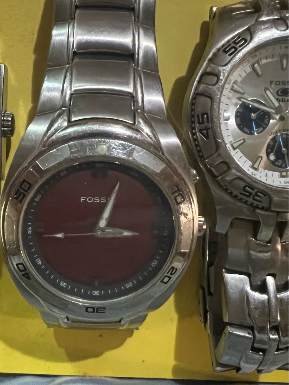 Fossil Men's Stainless Steel Watch Trio - Silver and Red Accents